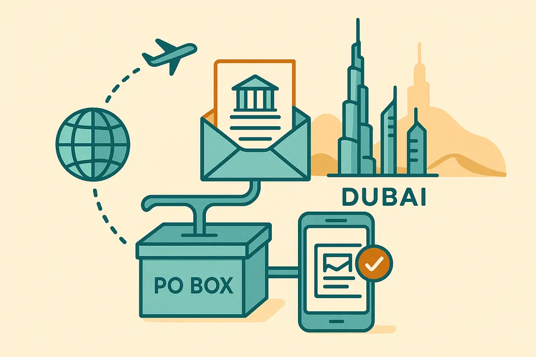Keeping a stable Dubai correspondence address after leaving the UAE — bank and compliance letters scanned to an online inbox. UAE address living abroad